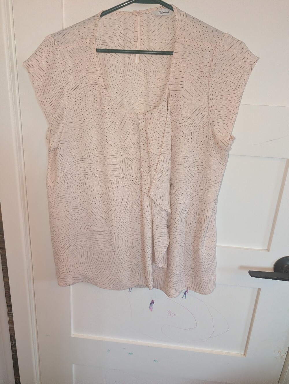 Reitmans Blush Dot-Print Cap Sleeve Blouse with Front Ruffle